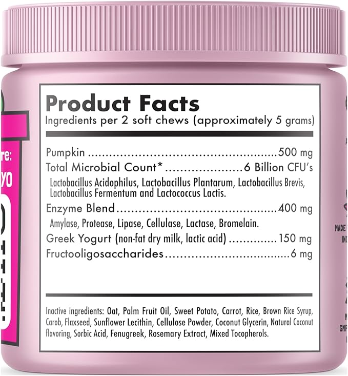 Probiotics for Dogs Natural Digestive Enzymes Prebiotics for Allergy Itch Relief Gut Flora Coprophagia Bowel Support Treatment Anti Diarrhea for Dogs Pet Health Immune System Support 120 Soft Chews