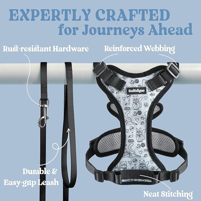 rabbitgoo Cat Harness and Leash for Walking, Escape Proof Soft Adjustable Vest Harnesses for Cats, Easy Control Breathable Reflective Strips Jacket, Doodle Gray,M
