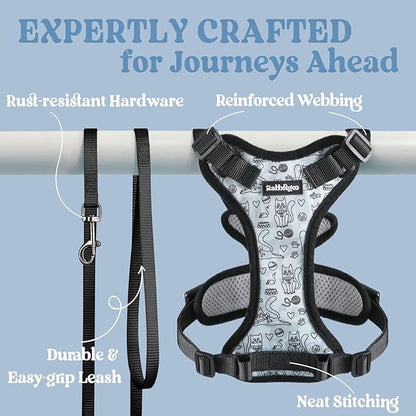 rabbitgoo Cat Harness and Leash for Walking, Escape Proof Soft Adjustable Vest Harnesses for Cats, Easy Control Breathable Reflective Strips Jacket, Doodle Gray,XXS