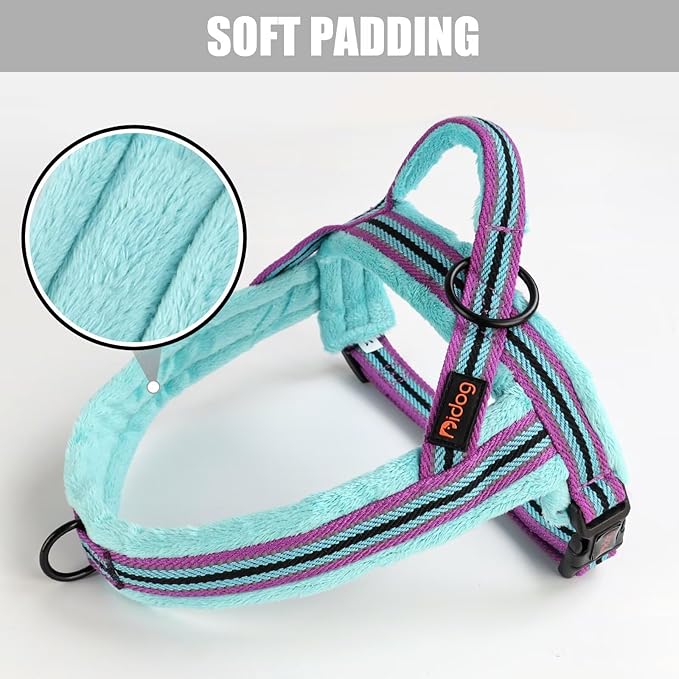 Didog Soft Flannel Padded Dog Vest Harness, No Pull/Quick Fit Reflective Dog Strap Harness, Easy for Training Walking (S:Chest 18-22", Mixed-Blue)