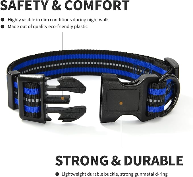 Mile High Life Reflective Dog Collar | Nylon Pet Collars wiith Buckle | Light Weight Puppy Collars | Blue Dog Collars for Medium Dogs (Blue, M)