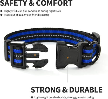 Mile High Life Reflective Dog Collar | Nylon Pet Collars wiith Buckle | Light Weight Puppy Collars | Blue Dog Collars for Medium Dogs (Blue, M)
