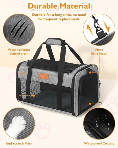 PETUX Airline Approved Pet Carrier - 17x11x9.5 in, Underseat, Top & Side Entry, Soft Sided Cat Dog Carrier for Small Cat & Dog Up to 12 lbs with Breathable Anti-Scratch Mesh for Travel & Vet - Grey