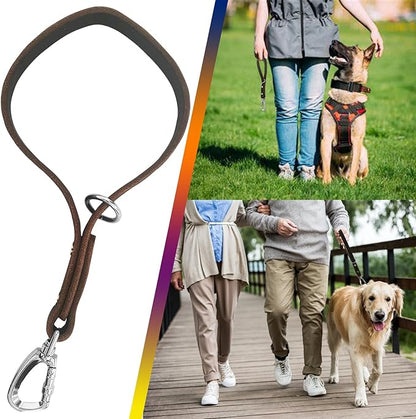 Short Leather Dog Leash 14 Inch Lead With 360 Heavy Duty Metal Clip - Soft, Strong, Light for Medium and Large Dogs - Pet Training Walking Rope
