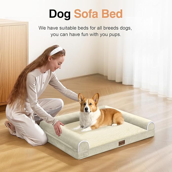 Medium Dog Bed Orthopedic Washable: Beds Bolster Medium Sized Dogs Bed Egg Crate Foam Couch Sofa Waterproof with Removable Cover - Beige