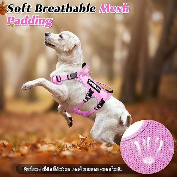 WINSEE Escape Proof Dog Harness, Service Working Molle Harness with Double Handle, Tactical Pet Vest with 4 Patches for Small Medium Large Dogs Walking Hiking Hunting