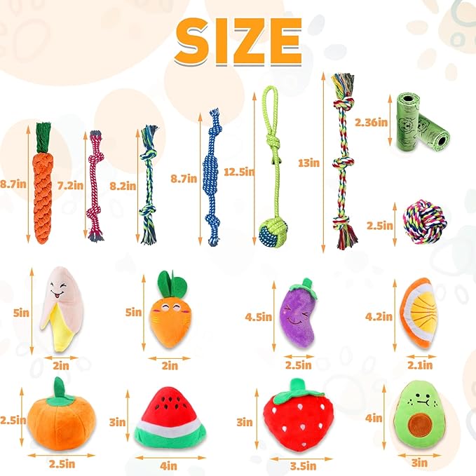 MRSOHRET 18 Pack Dog Toys Puppy Teething Toys, Puppy Essentials Chew Toy Bundle with Squeaky Toy and Interactive Rope for Small Dogs to Keep Them Busy