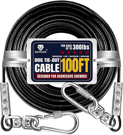 Extra Strong 100ft Tie Out Cable Chains for Large Dogs up to 300 Pound, 1000+Pound Break Strength Tieout Tether Trolley Training Lead, Reflective Dog Run Cable for Yard Garden Park Camping Outside