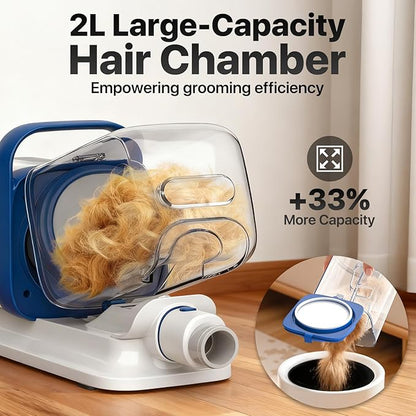Dog Grooming Kit with Vacuum, 15000Pa Pet Hair Clipper and Shedding Brush, 50dB Low Noise, 2L Capacity, White
