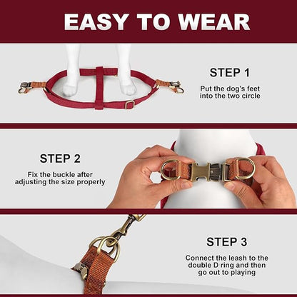 Didog Step in Dog Harness with Metal Buckles, Freedom Nylon Dog Halter Vests for Small Dogs Easy Walking Training(S:Chest 13-22", Red)