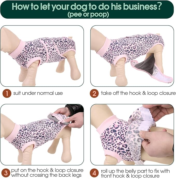 Kuoser Recovery Suit for Dogs, Dog Recovery Suit Female Doggie Onesie for Surgery, Post-Op Onesie for Female & Male Dogs, Soft Protective Wear, PinkLeopard M