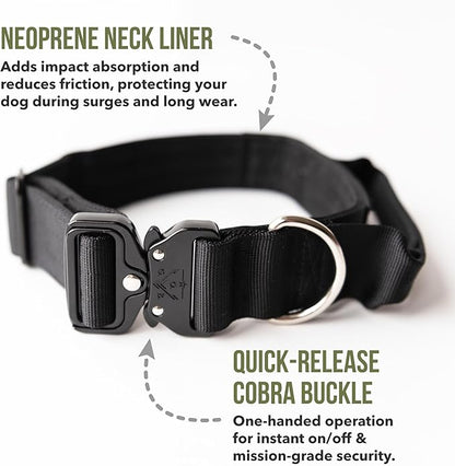 Operation Good Boy Tactical Dog Collar – Durable Military-Grade Nylon with Quick Release Buckle & Training Handle – Adjustable for Medium and Large Dogs (Black)