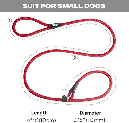 TwoEar 6FT Slip Lead Dog Leash, Heavy Duty Slip Leash for Dogs with Highly Reflective, Strong Rope Slip Leads No Pull Pet Training Leashes for Small Dogs (3/8", Red)