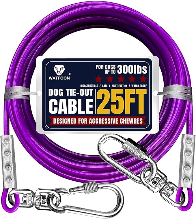Tie Out Cable for Dogs Up to 300lbs,25ft Extra Strong 1000lbs Break Strength Tie-Out Tether Trolley Training Lead,Dog Run Cable for Yard Garden Park Camping Outside (Purple, 300lbs 25ft)