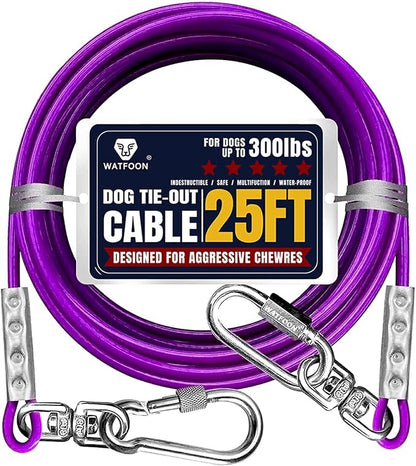 Tie Out Cable for Dogs Up to 300lbs,25ft Extra Strong 1000lbs Break Strength Tie-Out Tether Trolley Training Lead,Dog Run Cable for Yard Garden Park Camping Outside (Purple, 300lbs 25ft)