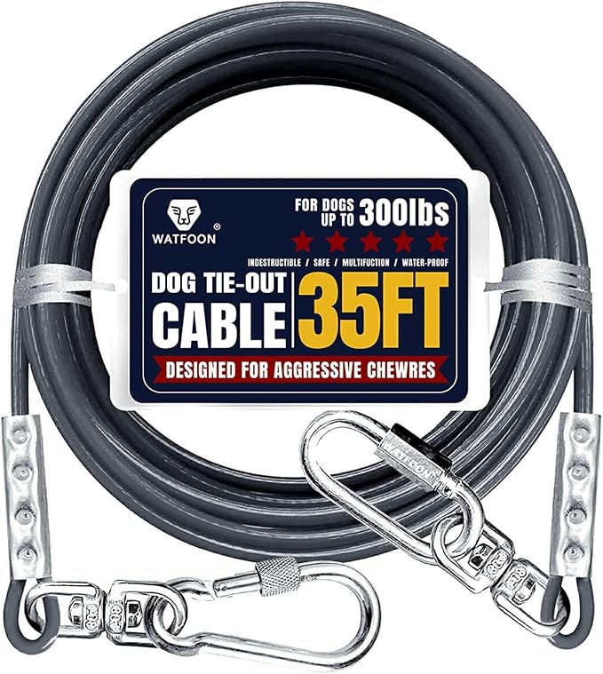 Tie Out Cable for Dogs Up to 300lbs,35ft Extra Strong 1000lbs Break Strength Tie-Out Tether Trolley Training Lead,Dog Run Cable for Yard Garden Park Camping Outside (Grey, 300lbs 35ft)