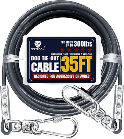 Tie Out Cable for Dogs Up to 300lbs,35ft Extra Strong 1000lbs Break Strength Tie-Out Tether Trolley Training Lead,Dog Run Cable for Yard Garden Park Camping Outside (Grey, 300lbs 35ft)