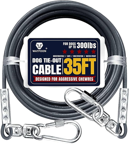 Tie Out Cable for Dogs Up to 300lbs,35ft Extra Strong 1000lbs Break Strength Tie-Out Tether Trolley Training Lead,Dog Run Cable for Yard Garden Park Camping Outside (Grey, 300lbs 35ft)