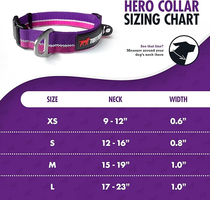 Tuff Pupper Heavy Duty Dog Collar | Tough Dogs Collar | Reflective Collars with Aluminum D-Ring Leash Clip | Separate ID Tag Attachment Keeps Engraved Dog Tags Quiet | Easy Sizing for All Breeds
