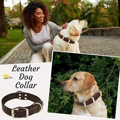 ADITYNA Heavy Duty Black Leather Dog Collar - Soft and Strong Medium Dog Collar for Walking, Training, Hiking, and Running (Medium: Fit 13" - 20" Neck, Black)