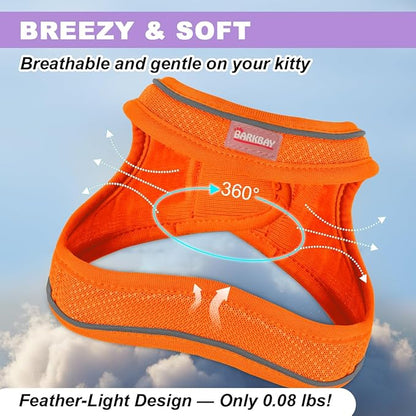 Cat Harness and Leash Set,Escape Proof Kitten Harness,Step in Adjustable Soft Lightweight,Easy Control,Reflective Strips Comfortable for Walking Travel(Orange,XXXS)