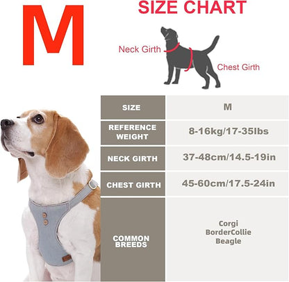 Dog Harness, No Pull Dogs Harness and Multi-Function Leash Set for Medium Dogs Easy Walk Everyday Adjustable Soft Dog Vest Harness Fashionable Dog Accessories Grey Blue-Button-M(16lb-35lb)