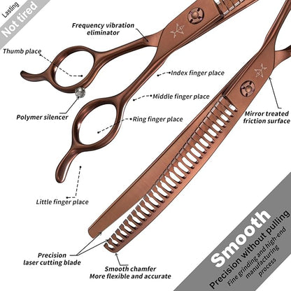 High-end Professional Dog Grooming Curved Thinning Scissors Teeth Blending Shears Pet Texturizing Thinner Blender Shears 7.5 Inch Extremely Very Sharp Made Of Stainless Steel Alloy For Dog Cat Groomer