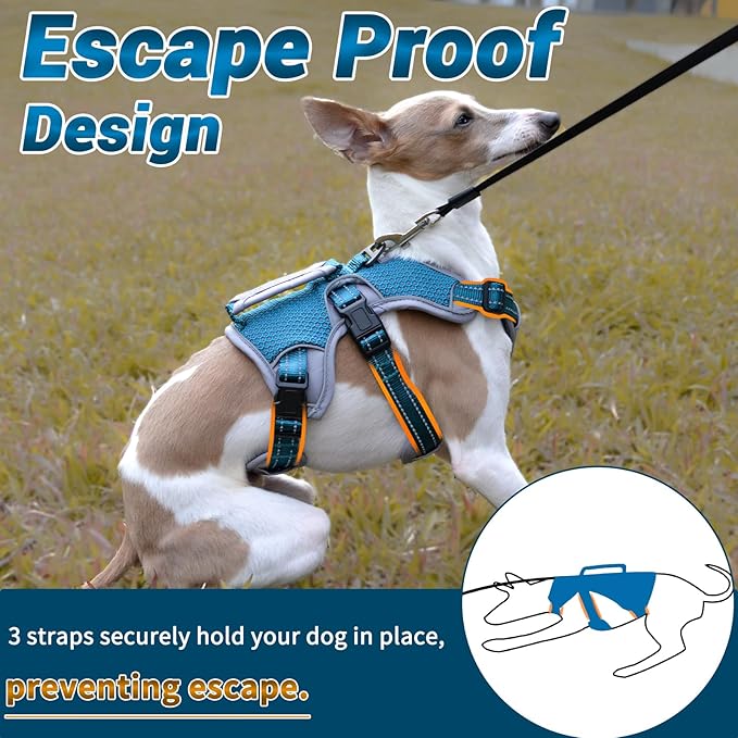 BELPRO Multi-Use Support Dog Harness, Escape Proof No Pull Reflective Adjustable Vest with Durable Handle, Dog Walking Harness for Big/Active Dogs (Blue, S)