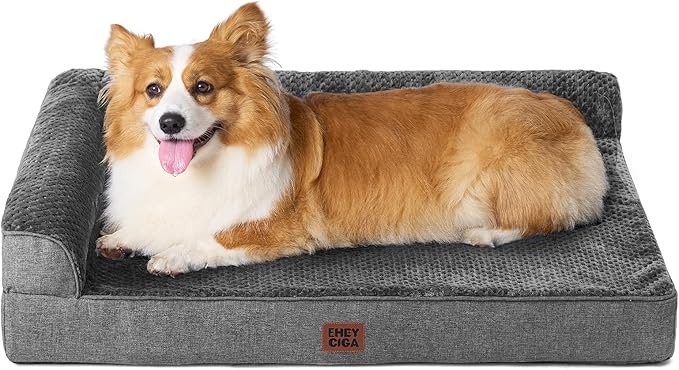 EHEYCIGA Large Dog Bed Memory Foam for Crate, Orthopedic Dog Bed Large Size Dogs with Washable Removable Cover, Waterproof Pet Sofa Couch with Nonskid Bottom, 35x22x6, Dark Grey