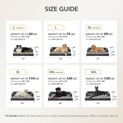 Casa Paw Orthopedic Dog Beds for Extra Large Dogs, Waterproof Egg Crate Foam XL Dog Bed with Sides 48x30Inch, Big Dogs Couch Beds with Removable Washable Cover and Nonskid Bottom, Dark Grey