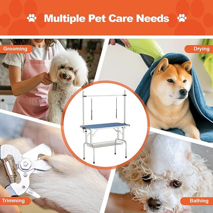 46'' Modern Blue Dog Grooming Table, Foldable Professional Grooming Table for Large Dogs, Up to 330lbs, Stainless Steel