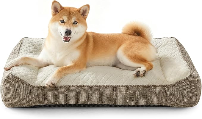 JOEJOY Orthopedic Dog Bed Medium Sized Dogs, Extra Thick Supportive Big Dog Couch Bed with Sides, Ultra Soft Pet Bed Sofa, Beige, 35''x25''