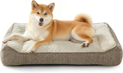 JOEJOY Orthopedic Dog Bed Medium Sized Dogs, Extra Thick Supportive Big Dog Couch Bed with Sides, Ultra Soft Pet Bed Sofa, Beige, 35''x25''