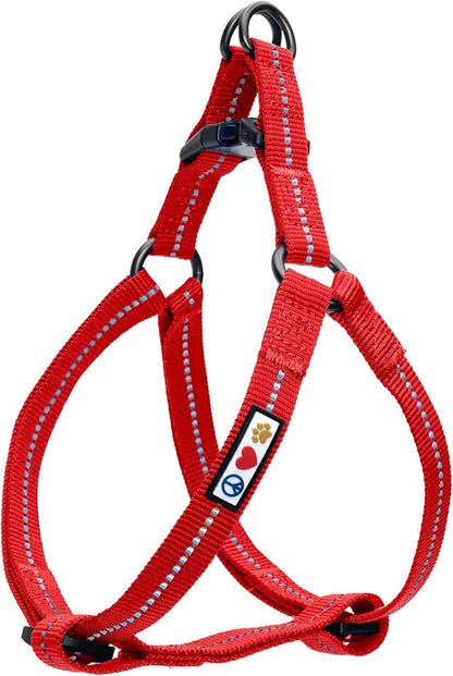 Pawtitas Recycled Reflective Step-in Dog Harness – Adjustable No-Pull Vest for Puppies to Seniors, Safe & Comfortable L Red