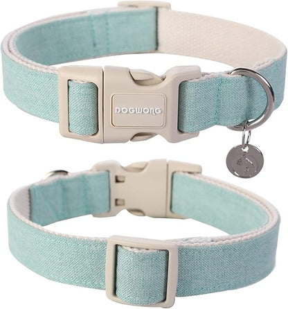 DOGWONG Cotton Hemp Dog Collar, Heavy-Duty Green Dog Collar Adjustable Soft Natural Fabric Pet Dog Collar Cute Wedding Puppy Necklace for Small Medium Large Dogs