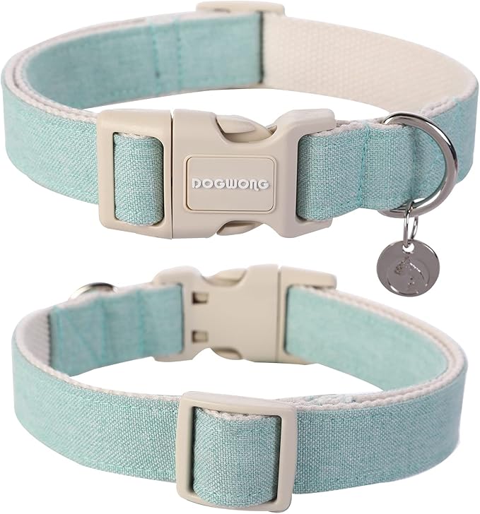 DOGWONG Cotton Hemp Dog Collar, Heavy-Duty Green Dog Collar Adjustable Soft Natural Fabric Pet Dog Collar Cute Wedding Puppy Necklace for Small Medium Large Dogs