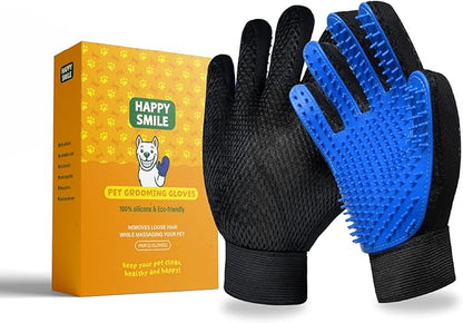 Happy Smile Pet Grooming Gloves for Dogs & Cats – Deshedding, Bath & Massage – Hair Removal Gloves for Short & Long Fur – 1 Pair