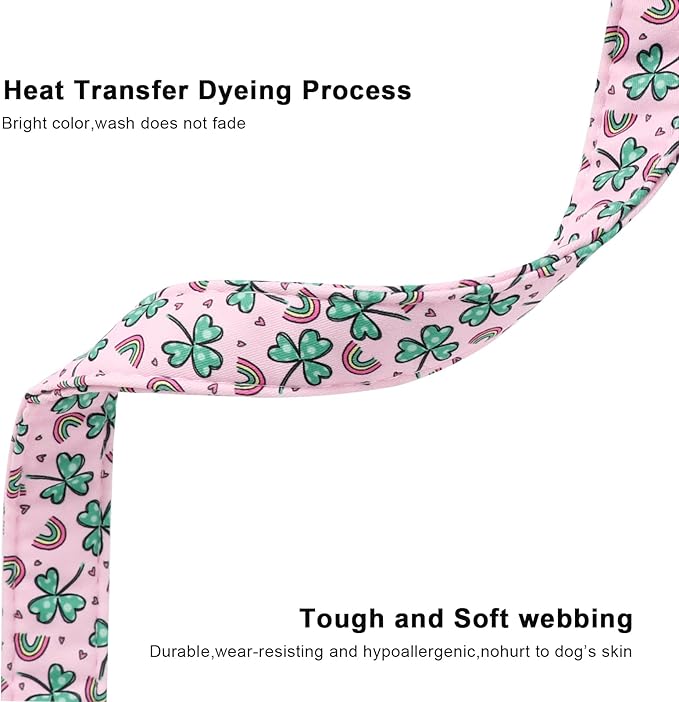 Lionet Paws St. Patrick Dog Collar- Rainbow Clover Pink Dog Collars with Plastic Buckle, Light Adjustable Dogs Collars with Clover Pendant for Small Medium Dogs