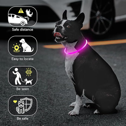 Colaseeme LED Dog Collar, Light Up Dog Collar 1 Count USB Rechargeable TPU Glow Safety Dog Necklace Light, Dog Lights for Medium Large Dogs (Pink)