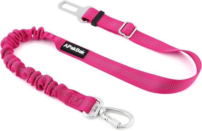 Dog Seat Belt for Car, Adjustable Dog Car Harness Seatbelt for Small Medium Large Dogs, Heavy Duty Travel Safety Restraint with Locking Aluminum Hook & Reflective Nylon Strap, Pink