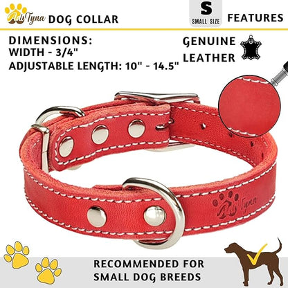 Heavy Duty Red Leather Dog Collar for Small Dogs- Soft and Strong Dog Collar for Puppy (Small: Fit 10" - 14.5" Neck, Red)