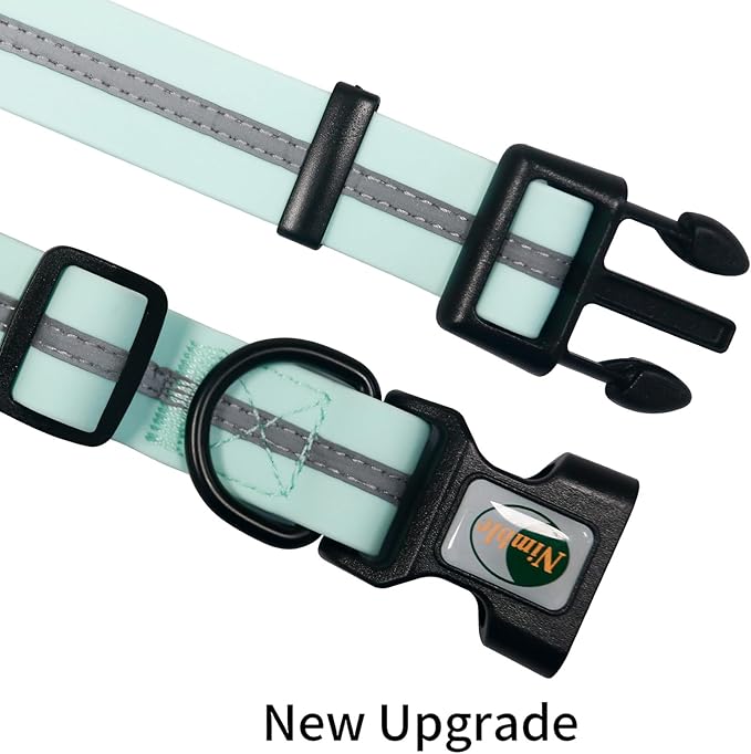 NIMBLE Dog Collar Waterproof Pet Collars Adjustable, Reflective, Durable Flex Poly Coated Nylon Basic Dog Collars 9 Colors in Size S/M/L (Light Blue, Medium (11.81”-18.5”inches))
