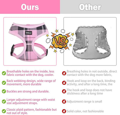 SCENEREAL Puppy Dog Harness with Leash Set for Small Medium Sized Dogs, Soft Mesh Step in Pet Harnesses and Leash, No Chock Plaid Adjustable No Pull Vest for Dogs Cats, Chihuahua,Bulldog (Pink M)