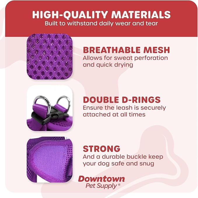 Downtown Pet Supply Step-in Dog Harness – No Pull, Adjustable Padded Mesh with Reflective Trim, Secure Buckle Strap – Comfortable & Breathable Small Dog Harness, Smal, Purple