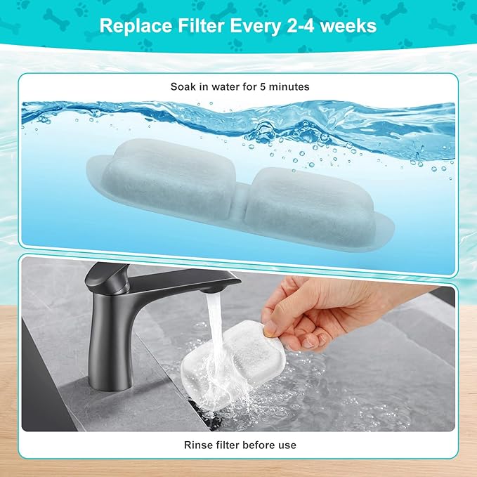 Dog Water Fountain Filter, 8 Pack Pet Fountain Filters Cat Water Fountain Filters Replacement for 7L/230oz/1.8G Stainless Steel Dog Fountain,Replacement Filters and Sponges