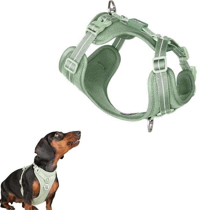 All-Weather No Pull Dog Harness Reflective Vest Harness QR Code Anti-Lost Adjustable Quick-Release Buckle Soft Padded Breathable Harness for Small Medium Large Dog (Light-Olive, S)