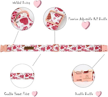 Lionheart glory Valentine Collar, Cookie Hearts Dog Collar for Medium Cute Dog Collars Spring Female Pet Gift Adjustable Heavy-Duty Dog Collar Holiday