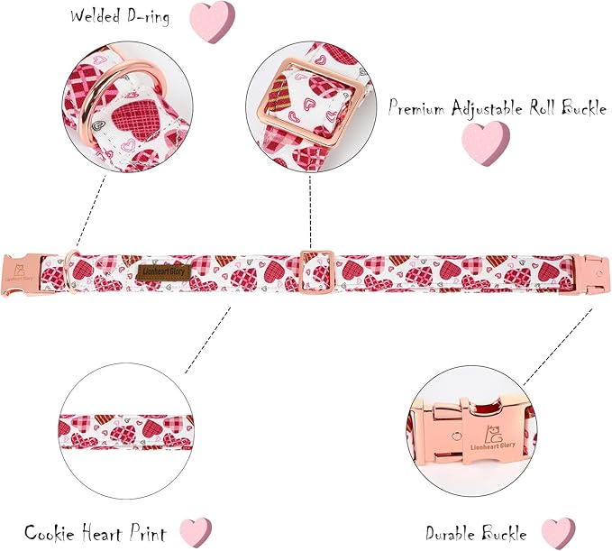 Lionheart glory Valentine Collar, Cookie Hearts Dog Collar for Large Cute Dog Collars Spring Female Pet Gift Adjustable Heavy-Duty Dog Collar Holiday