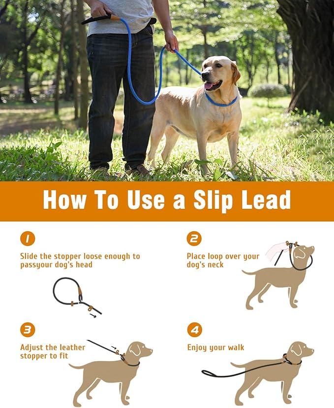 lynxking Dog Leash Slip Lead 5 6 8 FT Dog Training Leash Strong Heavy Duty Braided No Pull Training Lead Leashes for Small Medium Large Dogs
