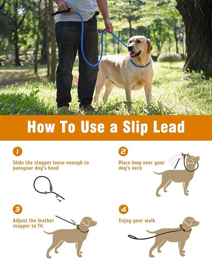 lynxking Dog Leash Slip Lead 5 6 8 FT Dog Training Leash Strong Heavy Duty Braided No Pull Training Lead Leashes for Small Medium Large Dogs